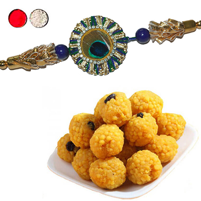 "Rakhi - SR-9310 A (Single Rakhi),500gms of Laddu - Click here to View more details about this Product